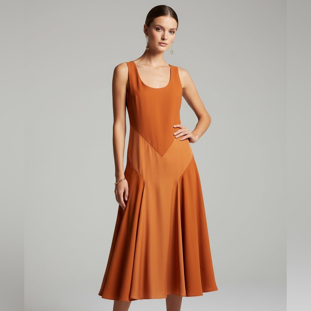 Burberry Prorsum 2014 Runway Burnt Orange Silk Sateen Midi Dress Size 42 U.S. 8